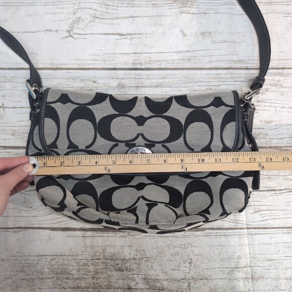 Vintage Coach Purse Canvas and Leather Black and Cream - Picture 3 of 9